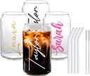 Personalized Name Iced Coffee Glass Cup with Bamboo Lid and Straw, 16 oz Beer Can Custom Mason Jar Mug, Bridesmaid Tumbler for Women Christmas Friend Gift