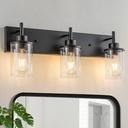GoYeel Vanity Lighting Fixtures, Matte Black Bathroom Light Fixtures 3-Light Black Wall Sconce with Clear Glass Lampshade for Bedroom Hallway Living Room Kitchen