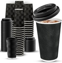 Ginkgo 100 Pack 16 oz Disposable Insulated Coffee Cups with Lids, Paper To-Go Coffee Cups for Coffee Bars, Hot Chocolate, Cocoa, and Hot Tea Drinks - Black