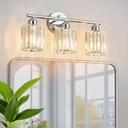 Modern 3 Light Crystal Vanity Light, Chrome Vertical Bathroom Light Fixture Over Mirror for Dressing Table Sink, Compatible with Dimmable Bulbs (Bulbs Not Included)
