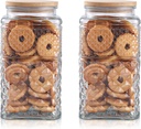 90 OZ Cookie Jars, 2600ml Glass Jars with Airtight Lids, Vintage Decorative Glass Storage Containers with Bamboo Lids for Coffee Candy Sugar, Candy Jar Coffee Canister 90oz.Square&Square