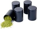 Small Tin Can Box Canister with Lid for Coffee Tea Candy Storage Loose Leaf Tea Tin Containers Storage 5 Pcs (Black, M)
