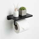 Toilet Paper Holder with Shelf, Paper Towel Holder for Bathroom, Toilet Paper Roll Holder with Phone Shelves (Black-Brass)