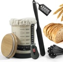 34 OZ Sourdough Starter Kit – Large Wide-Mouth Glass Sourdough Jar with Wooden Lid, Cloth Cover, Silicone Spatula, Thermometer Sticker & 5-in-1 Spoon – Complete Sour Dough Starter Jar (34 OZ)