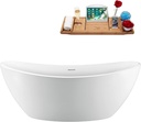 Streamline 75" Freestanding Soaking Bathtub – Glossy White Acrylic Oval Tub with Matte Oil Rubbed Bronze Internal Drain and Bamboo Tray – 90-Gallon Capacity