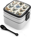Bento Box for Adult Various Cat Breeds Bento Lunch Box with 2 Compartments Stackable Lunch Container Reusable Food Storage Container Meal Prep Snack Containers