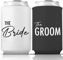 Bride and Groom Can Coolers Couples Collapsible Bottle and Can Sleeves Insulator Couples Can Cooler Set for Wedding, Engagement, Anniversary, Bridal Showers