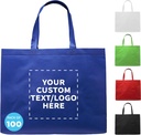 DISCOUNT PROMOS Custom Jumbo Sized Tote Bags Set of 100, Personalized Bulk Pack - Reusable Grocery Bags, Shopping Bags, Promotional Item Totes for Women - Blue
