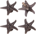 4 Pieces Novelty Starfish Shape Door Knobs Drawer Cabinet Cupboard Single Hole Pull Handles Bronze Color