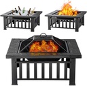Fire Pit Table 32 Inch Square Metal Stove for Patio, Backyard, Garden | Multifunctional Outdoor Fireplace for Camping, Heating, Bonfire & Picnic