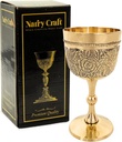 Solid Brass Vintage Chalic Goblet Medieval Handmade Decorative Wine Glass Communion Cup with Royal Embossed Design 7 Oz (Without Box, Gold)