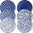 vancasso Ceramic Dinner Plates Set of 6, Large Vintage Plates 10.25 Inch Set of 6 for Kitchen, Porcelain Blue and White Plates for Kitchen, Microwave Oven Dishwasher Safe, Vintage Gift, Blue