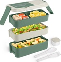 Bento Box Adult Lunch Box, Stackable 3 Layers Lunch Containers for Kids, Portable Bento Lunch Box with Utensils, 44 Oz/5 Cup, Green