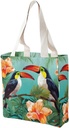 Canvas Tote Bag for Women Reusable Grocery Bag Tropical Flower Birds Shopping Bags Casual Shoulder Bag Handbag