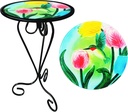 12 Inch Outdoor Side Table, Round Patio Accent Indoor End Table with Glass Top & Metal Base for Living Room, Office, Balcony, Tulip Hummingbird Indoor Furniture Decor(20" Height)
