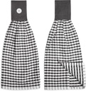 Cackleberry Home Gingham Check Terrycloth Hanging Kitchen Hand Towel Cotton with Button Accent, Set of 2 (Charcoal Gray)