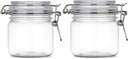 2 Pcs 10 Oz/300ml PET Plastic Storage Jars with Airtight Hinged Lids,Durable Clear Wide Mouth canning Jars for Food Storage Oats Canning Cereal Pasta Sugar Coffee Nuts Spices