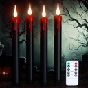 Halloween Black Flameless Taper Candles Flickering with Remote Timer, Battery Operated Led Taper Candle, 4 Pcs Drip Wax Candlesticks for Halloween Decor Horror Party Table Window Decoration