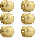 Probrico Gold Door Knob One Side 6 Pack, Fake Door Handles Dummy Function for Closet French Doors, Brushed Brass Finish Inactive Levers, Flat Ball Knob