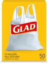 Glad Tall Kitchen Trash Bags 13 Gallon, Unscented Garbage Bags, Handle-Tie, 50 Count