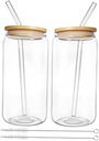 2sets Glass Juice Cup Lid Portable Iced Tea and Mug for Home Office and Outdoor Use Includes Straw and Cleaning Brushes