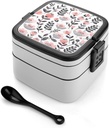 Peach Blossoms Bento Box Double Layer Lunch Box for Adults with Spoon And Handle Stackable Lunchbox Leakproof Lunch Container for Work Picnic Travel