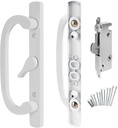 8.5" Legacy Sliding Patio Glass Door Center Latch White Handle Set - Sash Controls 2265 + Mortise Lock 45°- Non-keyed Door Handles, Fits 3-15/16” Screw Hole Spacing and 1-1/4" to 2-1/4" Thick Doors