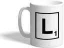 Black"L" Letter Game Initial Monogram Letter L Ceramic Coffee Cup White Mug