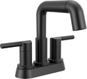 Delta Nicoli Centerset Matte Black Bathroom Faucet with Sprayer, 4 Inch 3 Hole Bathroom Sink Faucet with Pull Out Sprayer, Push-Pop Drain, Matte Black 25849LF-BLPD