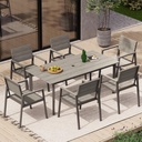 Outdoor Dining Set for 6, Patio Table and Chairs Set with Umbrella Hole, 7 Pieces HDPS Outdoor Furniture Sets for Patio, Garden, Backyard (Gray)