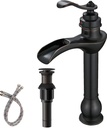 BWE Vessel Sink Faucet Oil Rubbed Bronze Bathroom Faucet with Pop Up Drain Assembly and Supply Hose Single-Handle Single Hole Tall Bathroom Faucet Vanity Lavatory Mixer Tap Tall Body