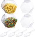 4 Pcs 122 oz Plastic Candy Jar with Lids and Scoops Hexagon Cookie Jars Clear Reusable Containers for Kitchen Counter Candy Bar for Cookies, Pets Treats, Laundry Pod, Craft Supplies Display Storage