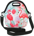 Insulated Neoprene Lunch Bag Removable Shoulder Strap Reusable Thermal Thick Lunch Tote Bags For Women,Teens,Girls,Adults-Lunch Boxes For Outdoors,Work,Office,Shopping (Cute Flamingos)