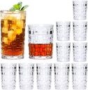 QAPPDA Embossed Plain Weave Mixed Glassware Set of 12,Exquisite 11oz Highball Glasses&8oz Rocks Glasses,Clear Premium Drinking Glass Tumbler for Beverage,Water,Cocktail,Juice,Iced Coffee