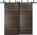 Double Bypass Barn Sliding Brown Doors 36 x 84 with 6.6FT Rails | Planum 0020 Chocolate Ash | Heavy Top Mount 2 Tracks Slider Set | Closet Modern Solid Core Doors