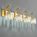 4-Light Crystal Vanity Light, Modern Gold Bathroom Wall Sconce with K9 Crystal Shades, 32.67" Long Over Mirror Lighting for Vanity, Makeup, Hallway, Elegant & Easy Install