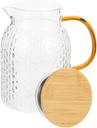 STOBAZA Hammered Glass Cold Water Kettle with Bamboo Steel Lid Stylish Pitcher for Iced Tea Beer Juice Beverages Kitchen Supply