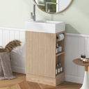 Henf 18.6in Bathroom Vanity with Sink, Single Door Freestanding Vanity Sink Set with Adjustable Side Storage Shelf, Left or Right Orientation,Single Ceramic Sink Bathroom Cabinet for Small Space