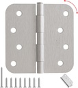 4 Inch Door Hinges 3 Pack, Brushed Nickel Interior Door Hinges with 5/8" Radius Corners, Heavy Duty 4"x4" Satin Nickel Hinges for Residential Front Door, Silver Finish
