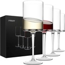 Premium Crystal Wine Glasses - Hand Blown, Thin Rim, Long Stem, Square Unique Design - Set of 4, 15oz - Perfect for Men or Women, Wedding, Anniversary, Christmas, Birthday Gift