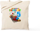 CafePress Train Birthday 5 Kids Train Steam Locomotive Boy Reusable Natural Beige Canvas Shopping Bag