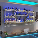 Wine Rack Wall Mounted With Glass Holder,liquor Shelf With LED Lights,Bar Shelf,Floating Shelves For Wall,Stemware Racks,Metal Wine Storage Racks For Kitchen Wine Cellars Living Rooms(Gold,150*