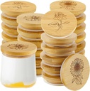 Gueevin 24 Pieces Yogurt Jar Lids Bulk Bamboo Wooden Lids Set Compatible with Oui Yogurt Jars Round Reusable with Silicone Sealing Rings Brave Flower Rose Sunflower Daisy for Kitchen Food Storage