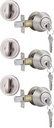 Gobrico 3 Satin Nickel Keyed Alike Keyed Single Deadbolts Door Locks with Same Key, Entry Front Door Round Cylinder Deadbolt Locksets, Thumb-Turn Button Inside