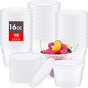 Thenshop 100 Sets Deli Containers with Lids 16 oz Leakproof Disposable Soup Containers plastic Food Storage box with Airtight Lids Round Clear Takeout bowl, Microwave Dishwasher Freezer Safe