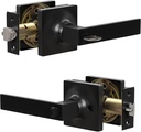 Entry Exterior Door Handle with Turn Lock - Black Door Knobs with Secure Key, Heavy Duty Reversible Exterior Door Lever for Front Entrance, Bedroom and Rooms (2Pack, Matte Black)