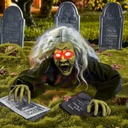 Hourleey Halloween Outdoor Decorations, Animated Zombie Groundbreaker Climbing Prop with Lighted Eyes and Scary Sound, Halloween Decor for Graveyard Haunted House Indoor Lawn Yard