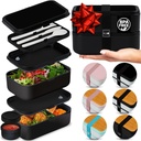 Double Premium Bento Box Adult, 67 fl oz BPA-Free - Black Stackable Lunch Box with Leak-Proof Lids & Dividers, Perfect for Meal Prep, Lunches & Portion Control