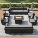 LayinSun 15 Piece Patio Furniture Set with Fire Pit Table, Outdoor Conversation Sets Wicker Rattan Sectional Sofa with Coffee Table