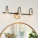 ZEVNI Bathroom Light Fixtures, 3-Light Bathroom Vanity Light, Black Gold Vanity Lights Over Mirror with Clear Glass Shades, 22.5" x 7.5" x 8"